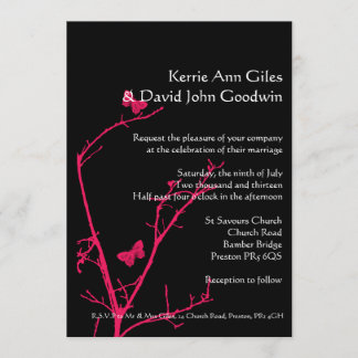 Hot pink and black wedding invitation