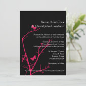Hot pink and black wedding invitation (Standing Front)