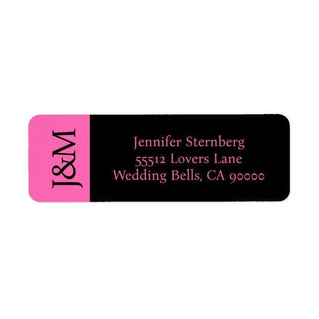 Hot Pink and Black Wedding Return Address Label (Front)