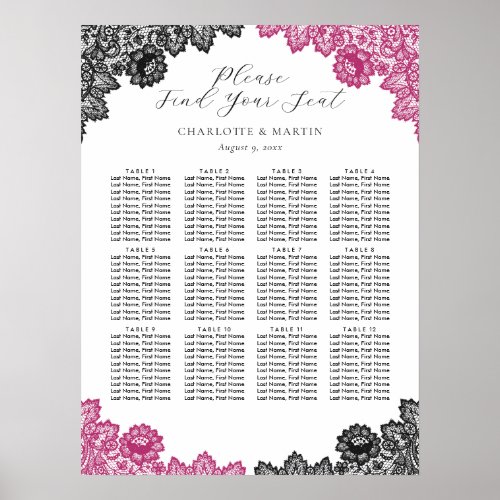 Hot Pink and Black Wedding Seating Chart 12