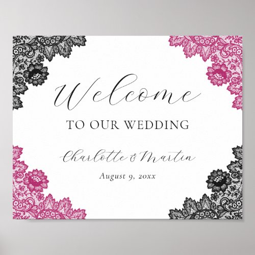 Hot Pink and Black Wedding Welcome Sign
