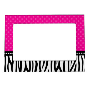 Hot Pink and Black Zebra Polka Dot Magnetic Photo Frame