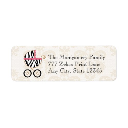 Hot Pink and Black Zebra Print Baby Carriage Label