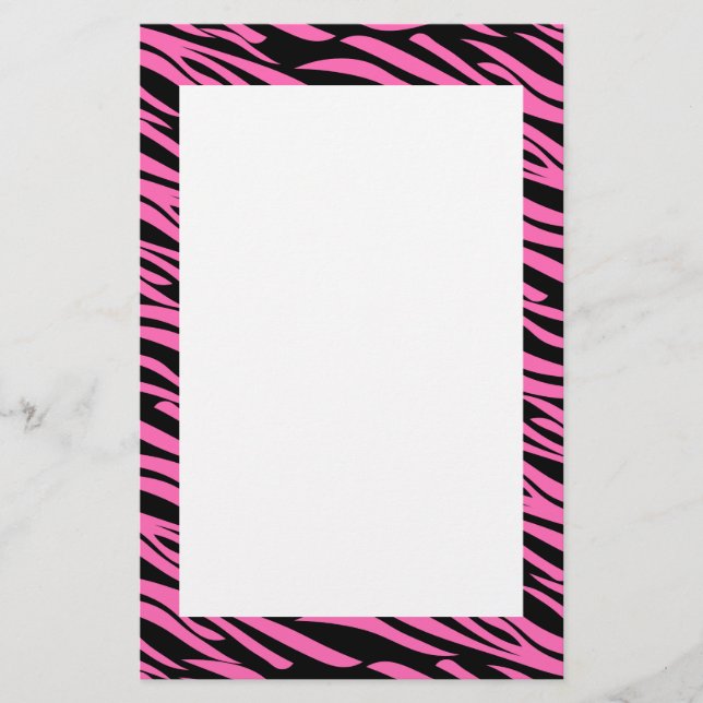 Hot Pink and Black Zebra Print Stationery (Front)