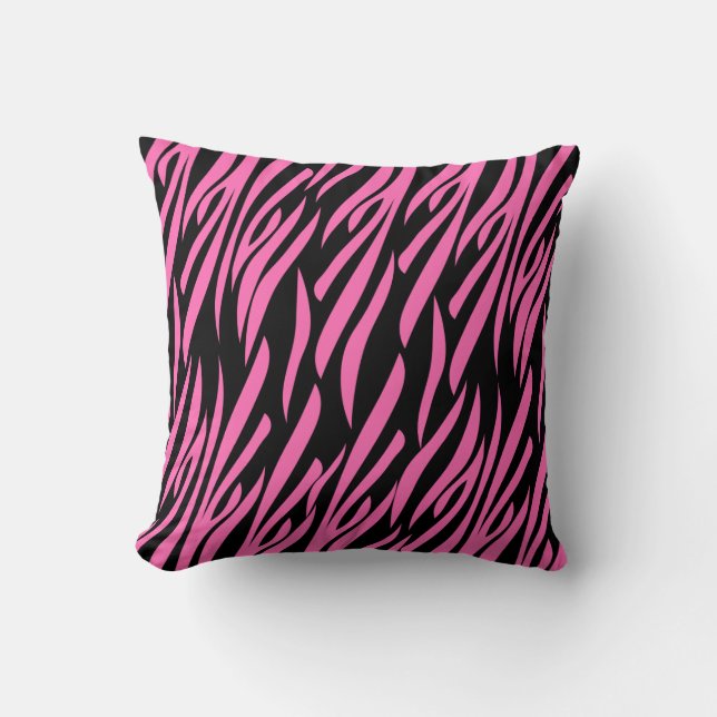 Hot Pink and Black Zebra Print Throw Pillow (Front)