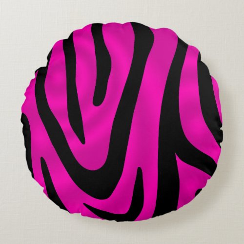 Hot Pink and Black Zebra Round Pillow