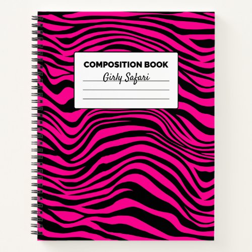 Hot Pink and Black Zebra Stripe Composition Notebook