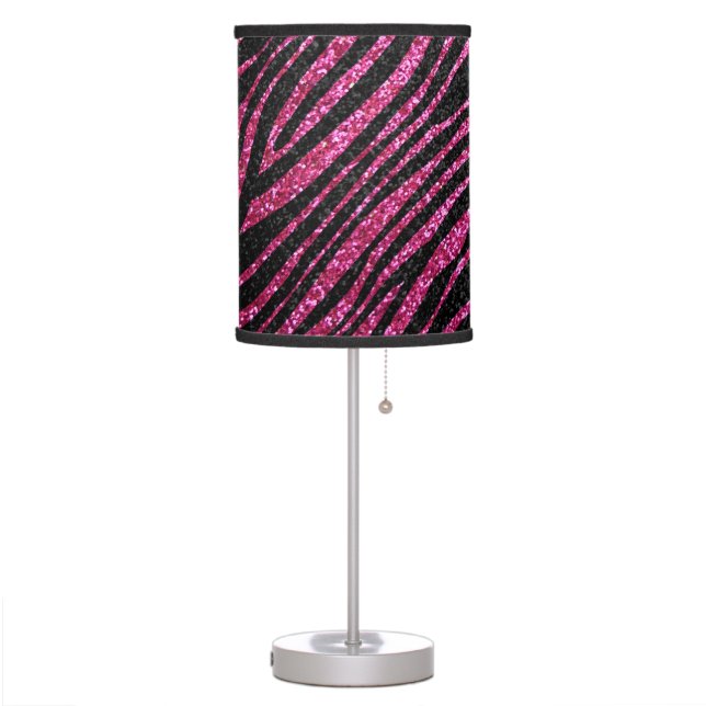 Hot Pink and Black Zebra stripe pattern Table Lamp (Left)