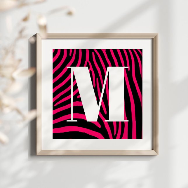 Hot Pink and Black Zebra Stripe Poster (Create your own monogrammed poster.)