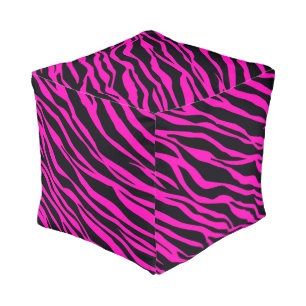 Hot Pink and Black Zebra Striped Pouf