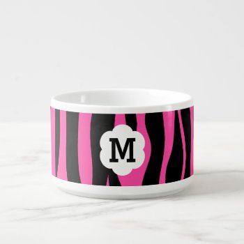 Hot Pink And Black Zebra Stripes Monogram Bowl by TheHopefulRomantic at Zazzle