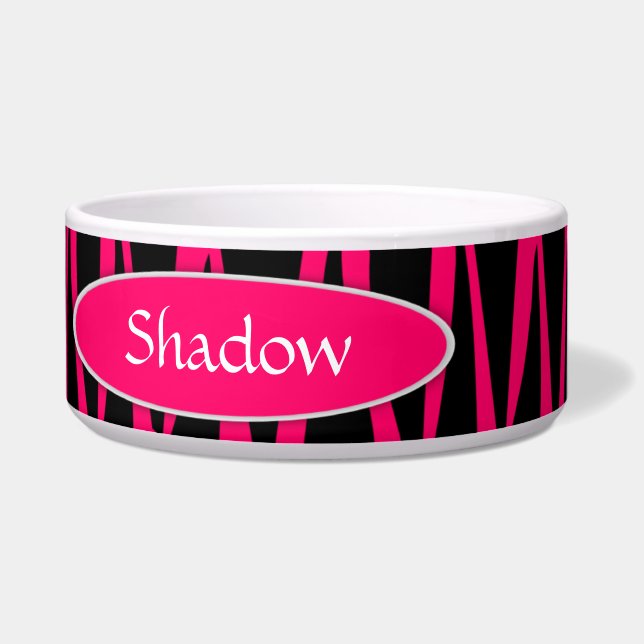 Hot Pink and Black Zebra Stripes Personalized Bowl (Right)