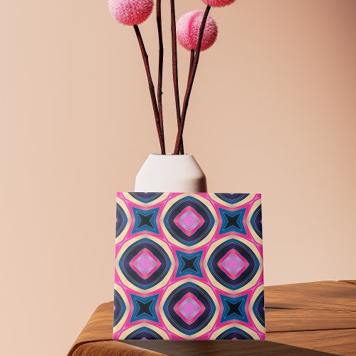 Hot Pink and Blue Abstract Geometric Pattern Ceramic Tile