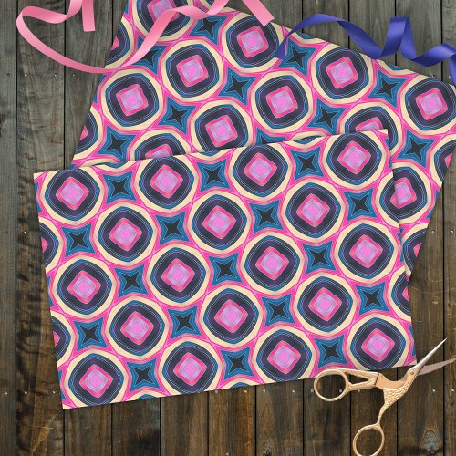 Hot Pink And Blue Abstract Geometric Pattern Tissue Paper