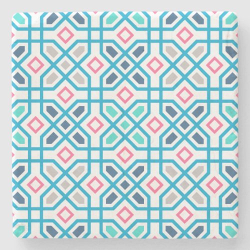 Hot pink and blue geometric pattern stone coaster