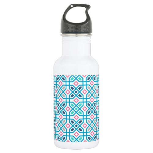 Hot pink and blue geometric pattern water bottle