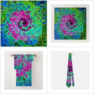Hot Pink and Blue Groovy Abstract Retro Swirl
