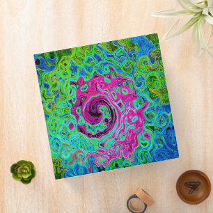 Hot Pink and Blue Groovy Abstract Retro Swirl 3 Ring Binder