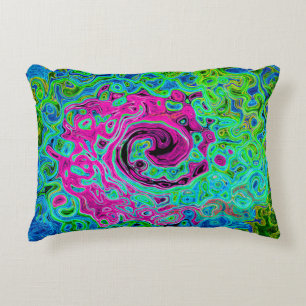 Hot Pink and Blue Groovy Abstract Retro Swirl Accent Pillow