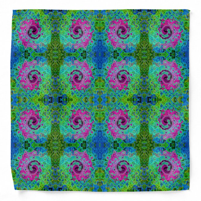 Hot Pink and Blue Groovy Abstract Retro Swirl Bandana (Front)