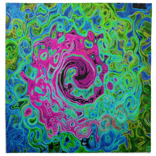 Hot Pink and Blue Groovy Abstract Retro Swirl Cloth Napkin