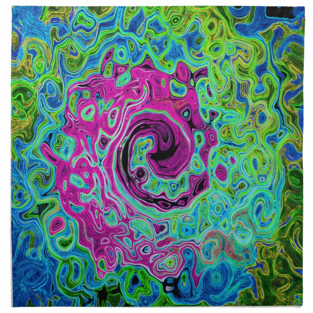 Hot Pink and Blue Groovy Abstract Retro Swirl Cloth Napkin (Front)