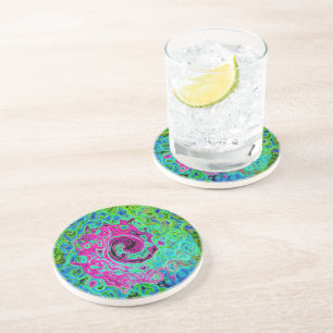 Hot Pink and Blue Groovy Abstract Retro Swirl Coaster