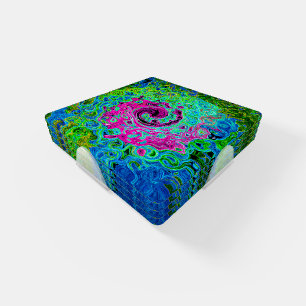 Hot Pink and Blue Groovy Abstract Retro Swirl Coaster Set
