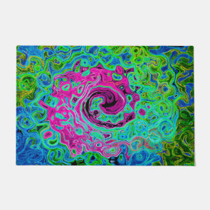 Hot Pink and Blue Groovy Abstract Retro Swirl Doormat
