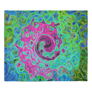 Hot Pink and Blue Groovy Abstract Retro Swirl Duvet Cover