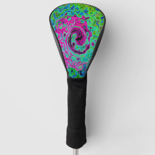 Hot Pink and Blue Groovy Abstract Retro Swirl Golf Head Cover