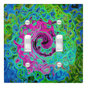Hot Pink and Blue Groovy Abstract Retro Swirl Light Switch Cover