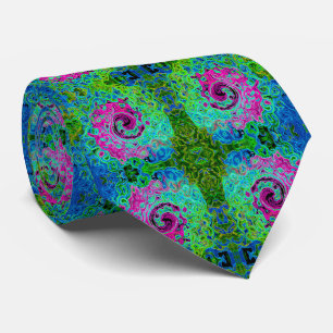 Hot Pink and Blue Groovy Abstract Retro Swirl Neck Tie