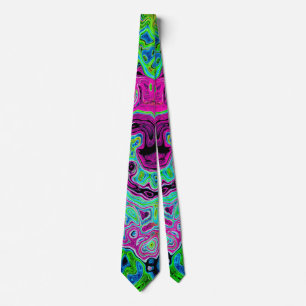 Hot Pink and Blue Groovy Abstract Retro Swirl Neck Tie