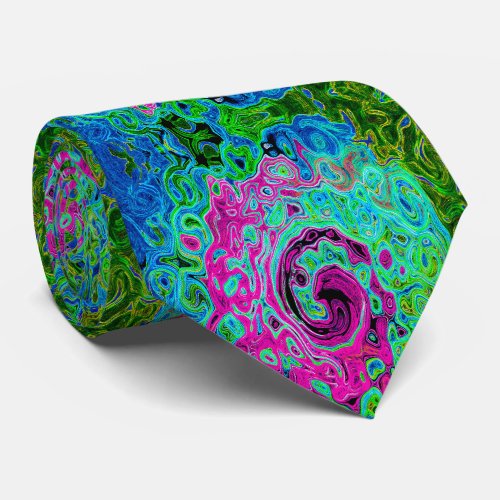 Hot Pink and Blue Groovy Abstract Retro Swirl Neck Tie