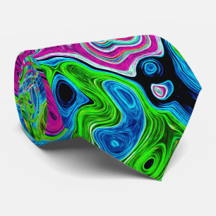 Hot Pink and Blue Groovy Abstract Retro Swirl Neck Tie