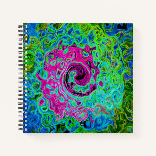 Hot Pink and Blue Groovy Abstract Retro Swirl Notebook
