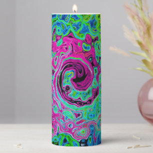 Hot Pink and Blue Groovy Abstract Retro Swirl Pillar Candle