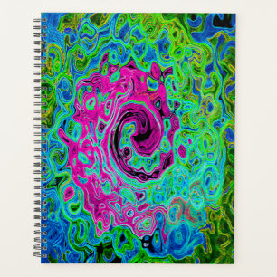 Hot Pink and Blue Groovy Abstract Retro Swirl Planner