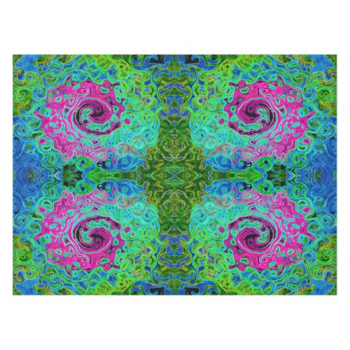 Hot Pink and Blue Groovy Abstract Retro Swirl Tablecloth