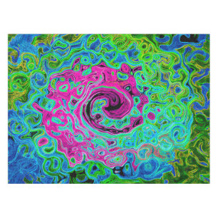 Hot Pink and Blue Groovy Abstract Retro Swirl Tablecloth