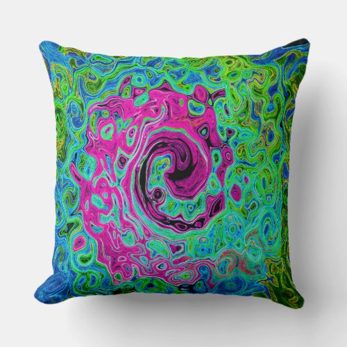 Hot Pink and Blue Groovy Abstract Retro Swirl Throw Pillow