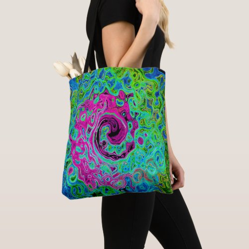 Hot Pink and Blue Groovy Abstract Retro Swirl Tote Bag