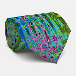Hot Pink and Blue Groovy Abstract Retro Waves Neck Tie
