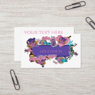 Hot pink and blue Life skills cartoon sticker Business Card