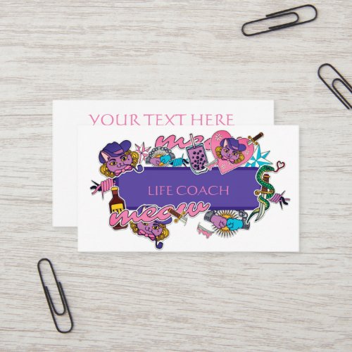 Hot pink and blue Life skills cartoon sticker   Business Card