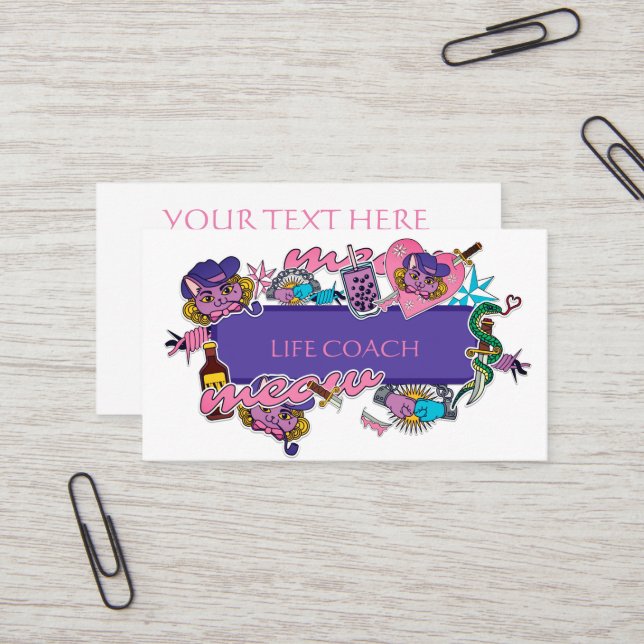 Hot pink and blue Life skills cartoon sticker   Business Card (Front/Back In Situ)