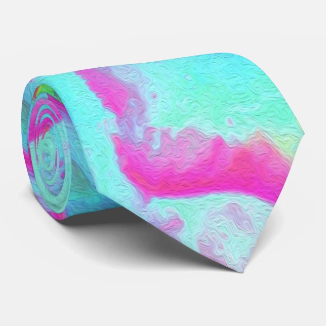 Hot Pink and Blue Succulent Sedum Rosette Neck Tie (Rolled)