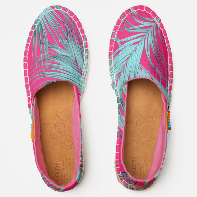 Hot Pink and Blue Tropical Palms Pattern Espadrilles (Front)