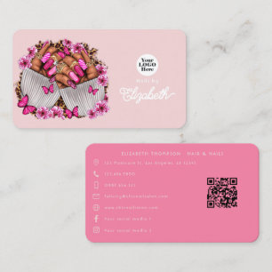 Hot-Pink and Blush African American Nail Salon Business Card